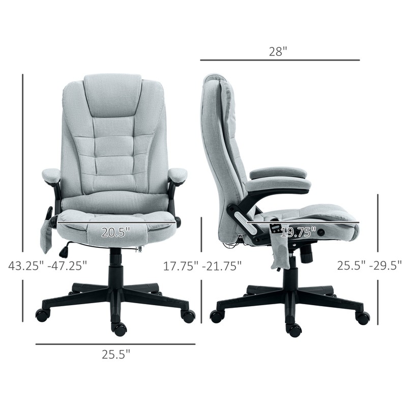 6 Point Vibrating Massage Office Chair with Heat, Linen High Back, Light Gray gallery