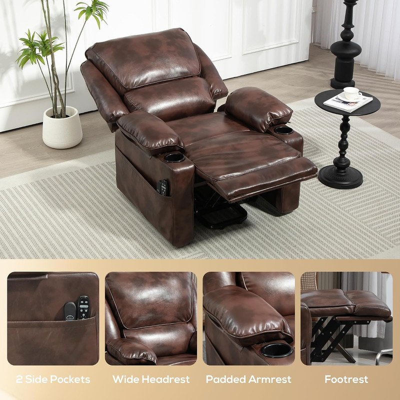 Power Lift Recliner Chair for Elderly Vibration Massage Heat Brown | Wide Faux L gallery