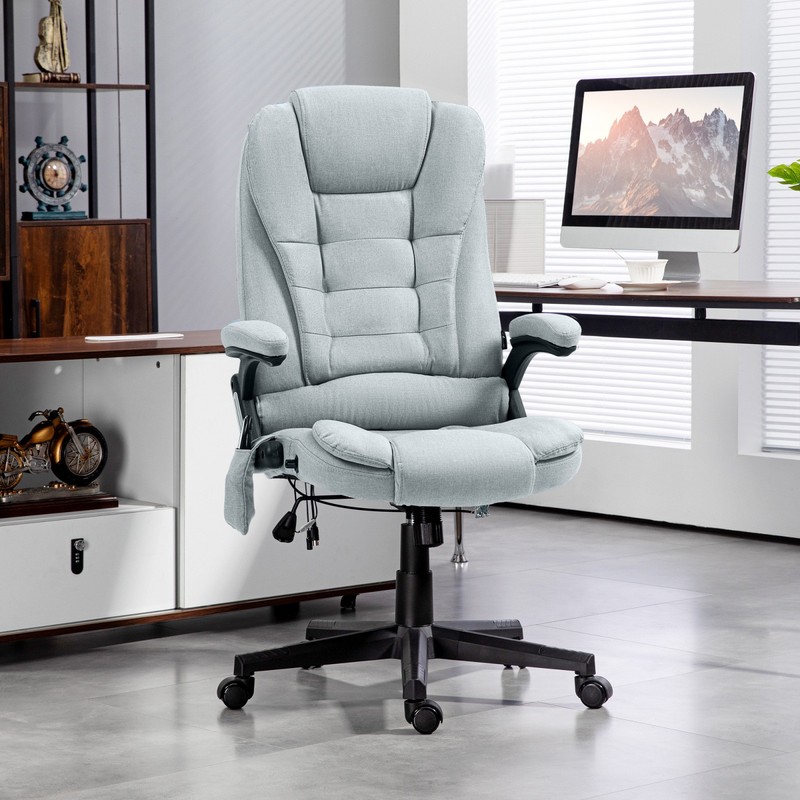 6 Point Vibrating Massage Office Chair with Heat, Linen High Back, Light Gray gallery