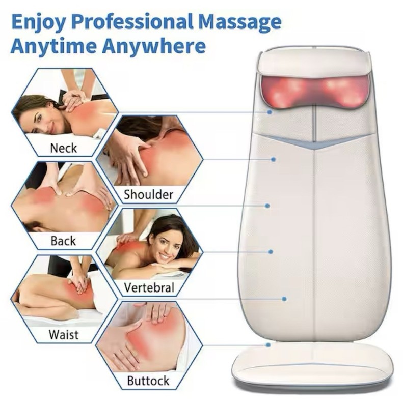 Massage Chair Pad with Remote Neck and Back Cushion S-Shaped 5-Speed in White gallery