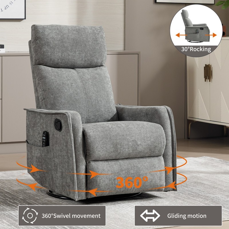 Heat Massage Manual Recliner Chair W/ Rocker and Swivel in Fabric Fo Living Room gallery