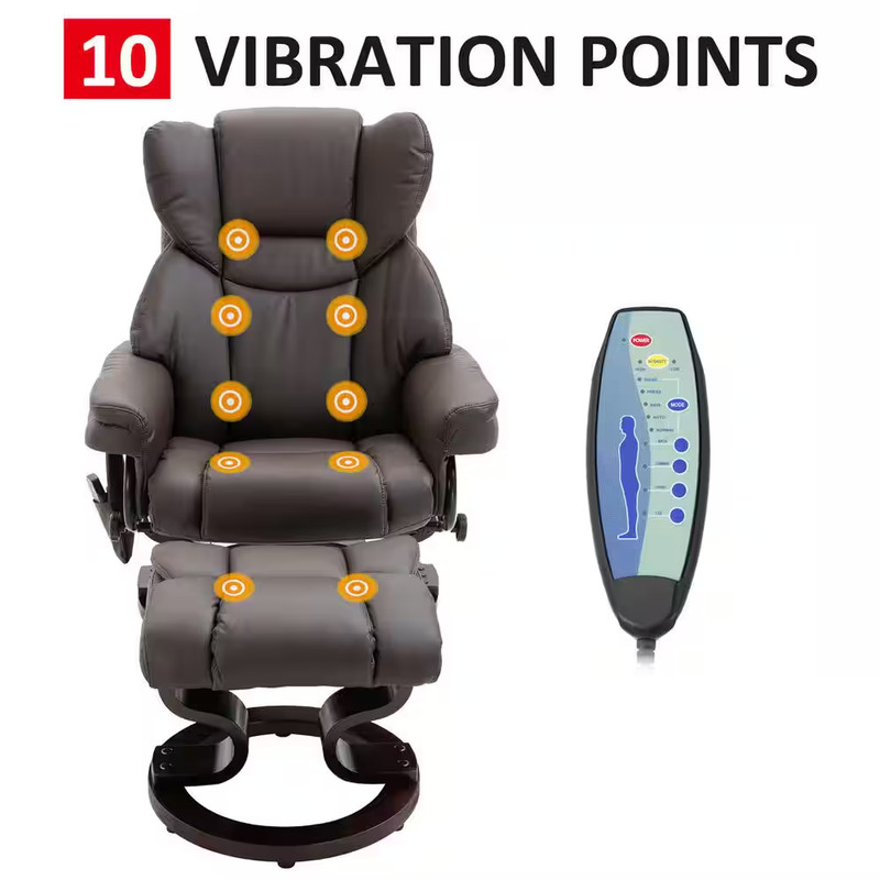 Brown Massage Recliner Office Chair with 10 Vibration Points Adjustable Backrest gallery