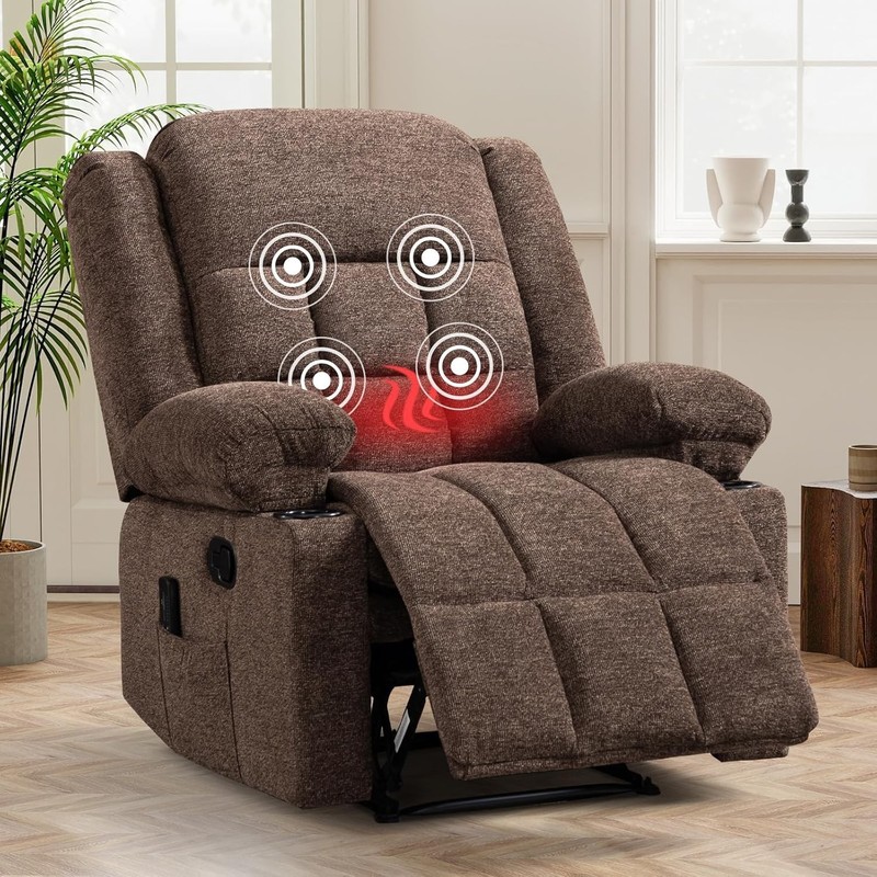 Manual Recliners with Massage and Heat for Adults, Classic Breathable Fabric ... gallery