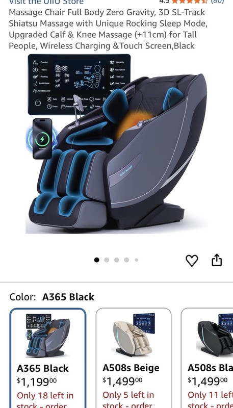 OHO A365 Black Massage Chair Zero Gravity 3D SL-Track Shiatsu Heated, Touch