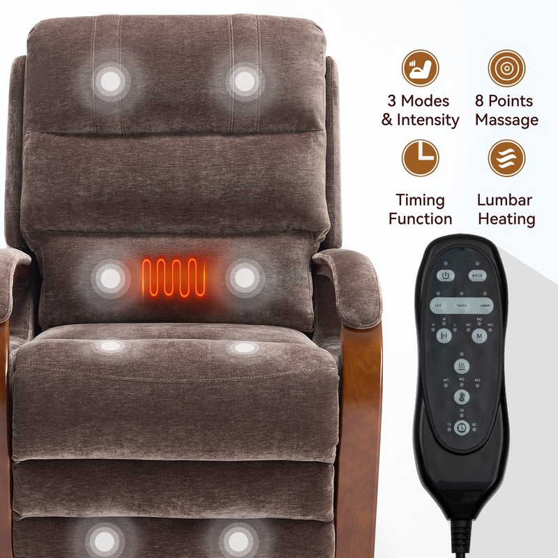 Power Lift Recliner Chair Dual Motor Heat Massage Brown Chenille 350 lbs gallery