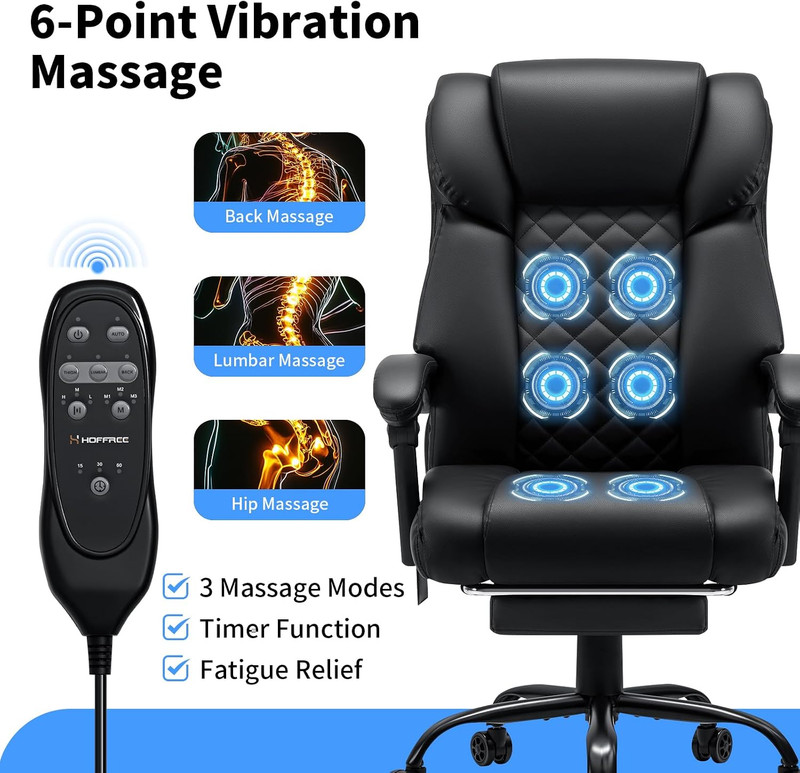 HOFFREE 400Lbs Massage Office Chair with Foot Rest 6 Points Vibration,Black | Er gallery