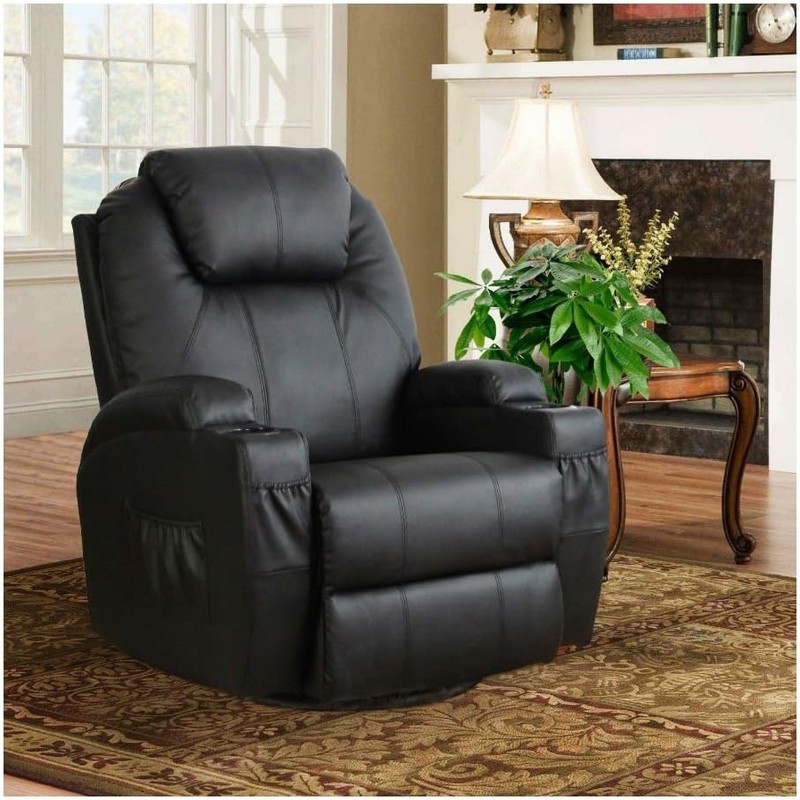 🔥73% OFF! 🔥MASSAGE HEAT RECLINER CHAIR SEAT VIBRATING CUP HOLDER BLACK