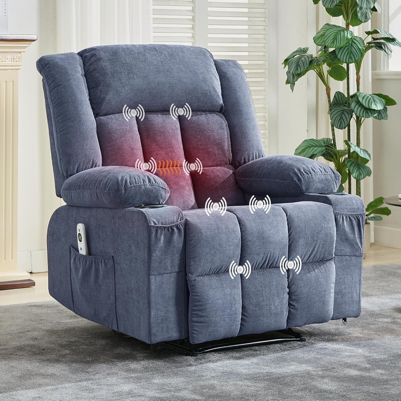 Oversized Recliner Chair with Heat Massage, Rocking Sofa w/ Side Pockets & Cups gallery