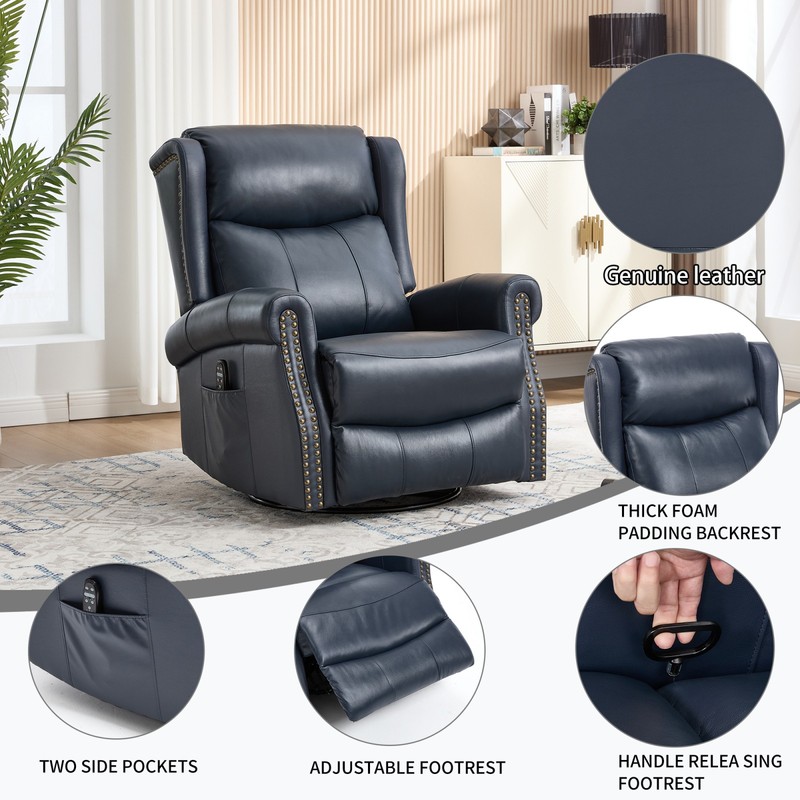 Massage Recliner Chair with Rocker, Swivel & Heat, Blue Leather gallery