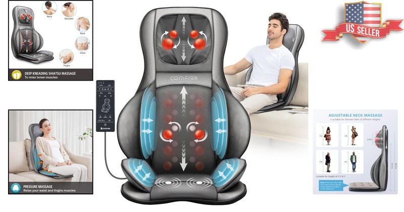 Portable Shiatsu Massage Chair Pad with Heat & Compression - Gray Comfort gallery