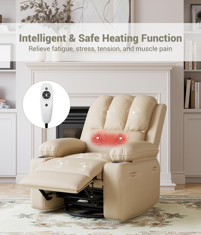 22" Medium-Seat Power Recliner Chair Leather Swivel Massage Heat USB Pockets gallery