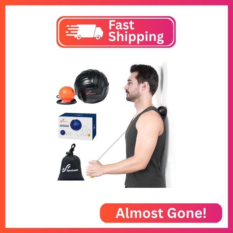 Sportneer Massage Lacrosse Ball with String, Deep Tissue Massager for Back Myofa
