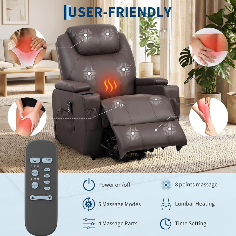 Power Lift Recliner Chair with Massage, Heat, Storage & Cup Holders gallery