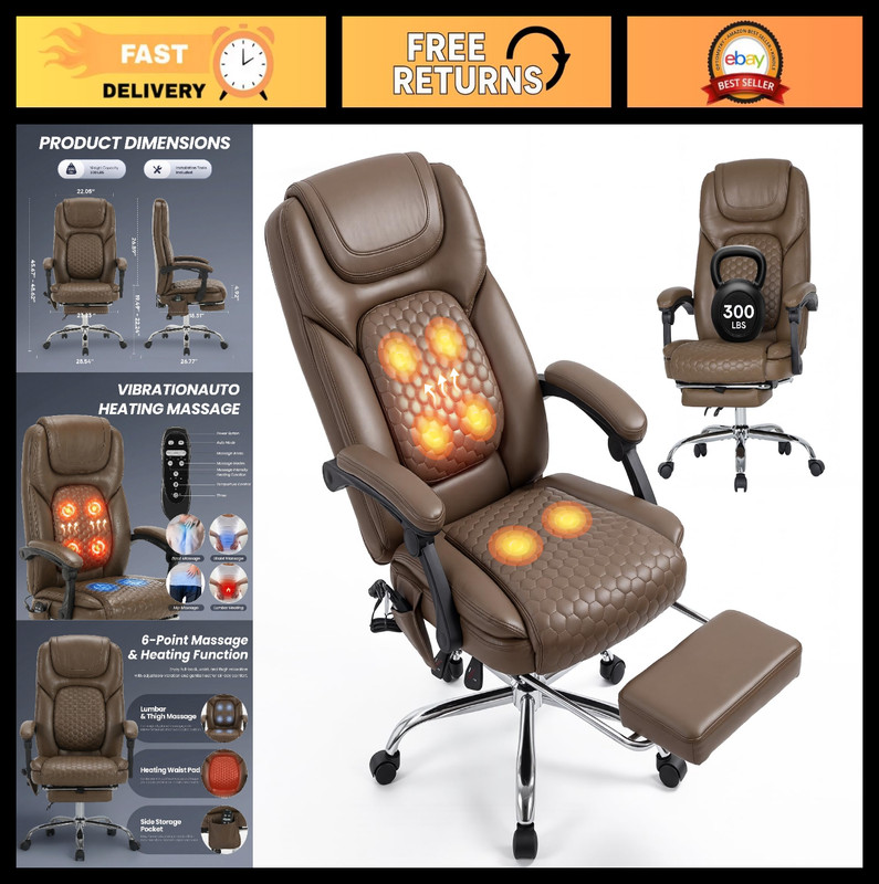 Massage Office Chair with Heat & Footrest - 3-Level Heating, Easy Assembly, Big