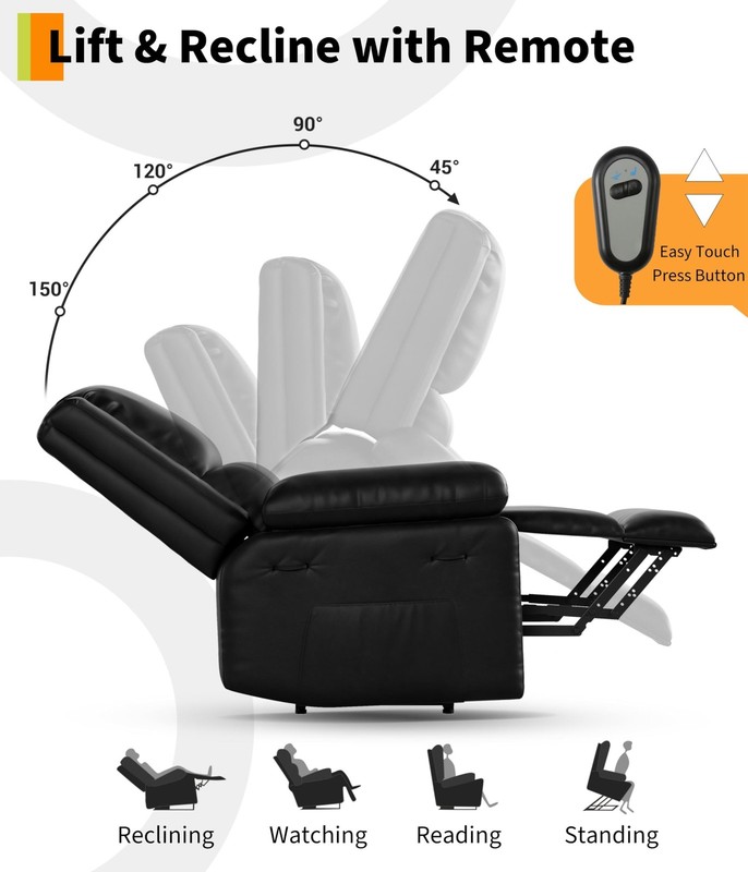 Adjustable Backrest Power Lift Recliner Chair Massage Heat PU Leather Footrest gallery