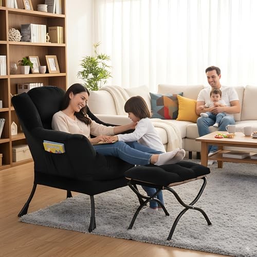Lazy Chair and Ottoman, Large Accent Lounge Chair with Armrests and a Black gallery