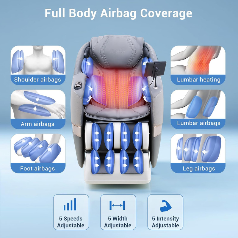 Full Body Shiatsu Massage Chair with Zero Gravity, Bluetooth & Heating - Grey gallery