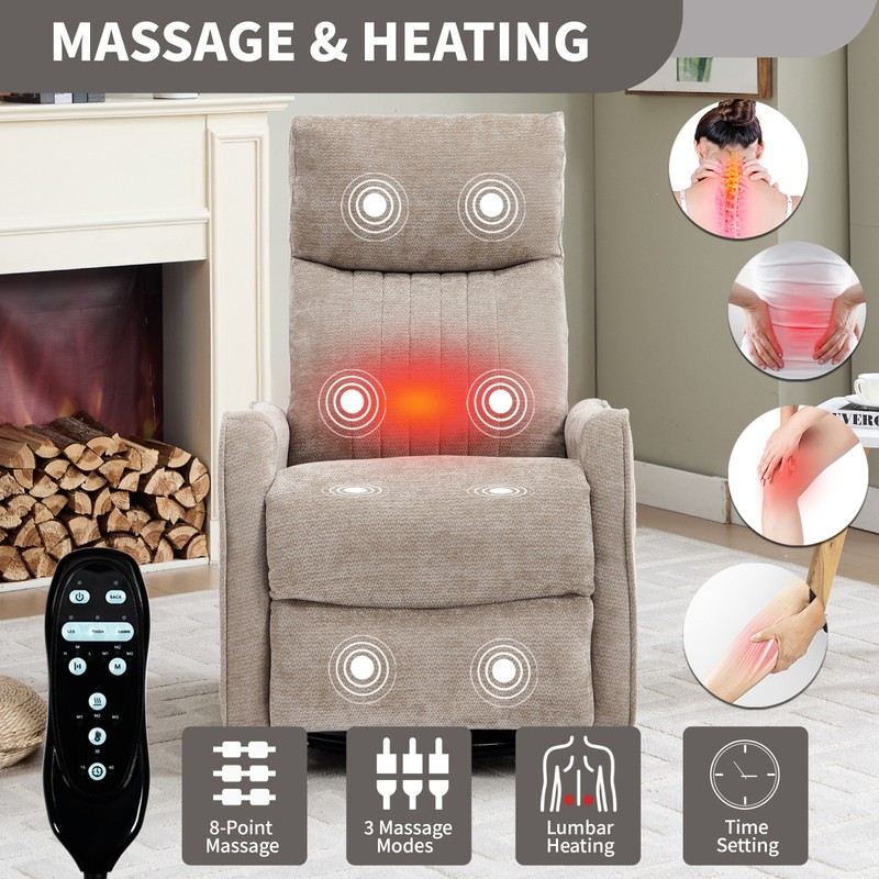 Khaki Manual Recliner Chair with Massage, Heat, Rocker & Swivel gallery