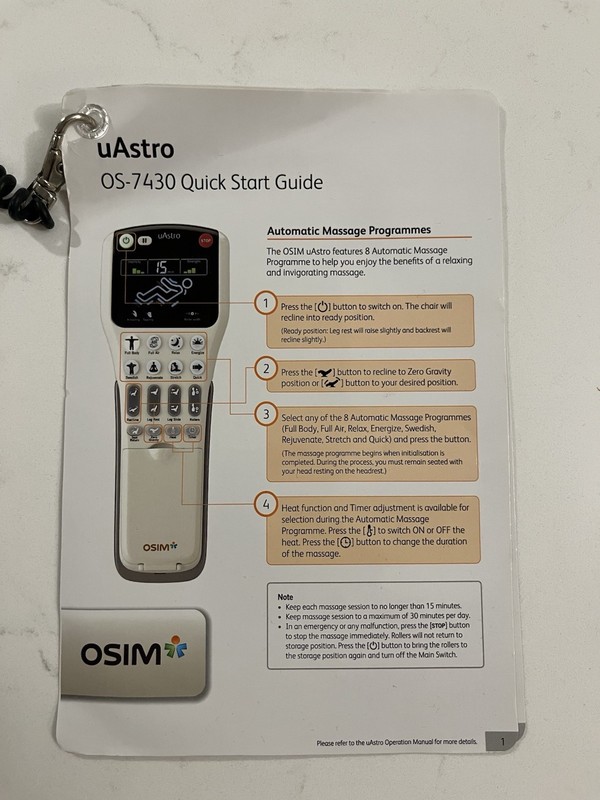 OSIM uAstro OS-7430 Massage Chair Black Faux Leather Zero Gravity Heat gallery