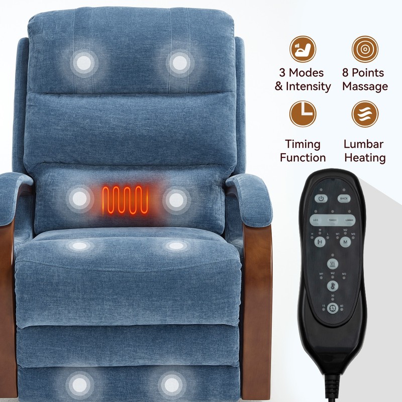 Power Lift Recliner Chair w/ Heat Massage, Blue Chenille, 350 lbs gallery