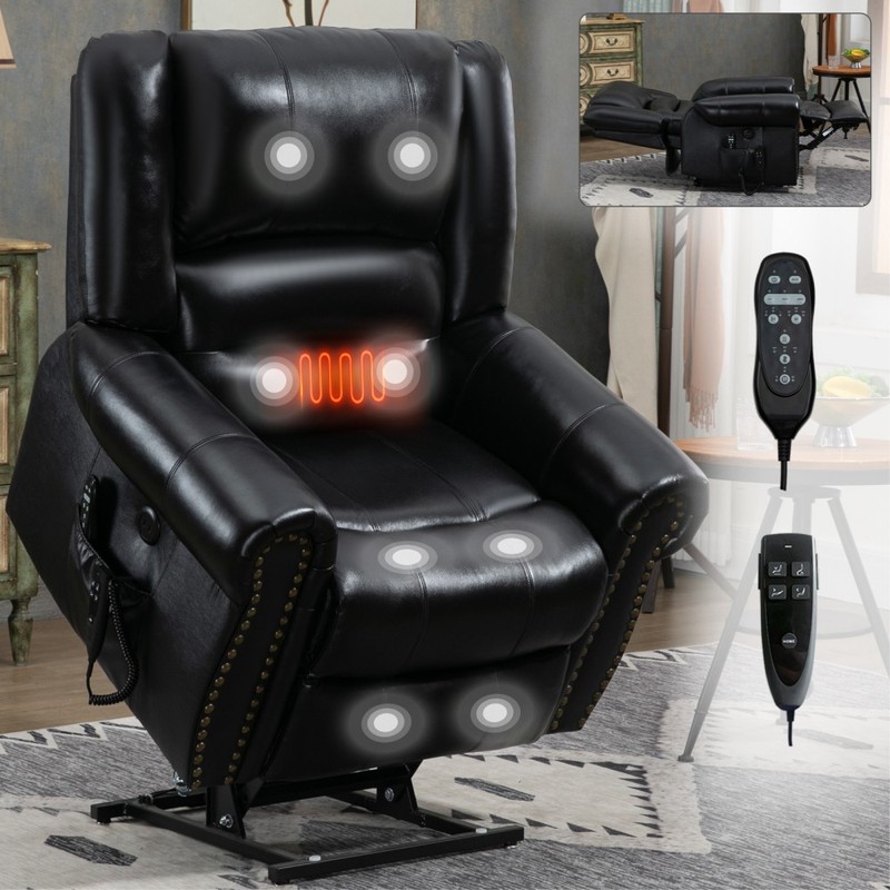 Power Lift Recliner Chair Genuine Leather Dual Motor Massage Heat w/USB Ports