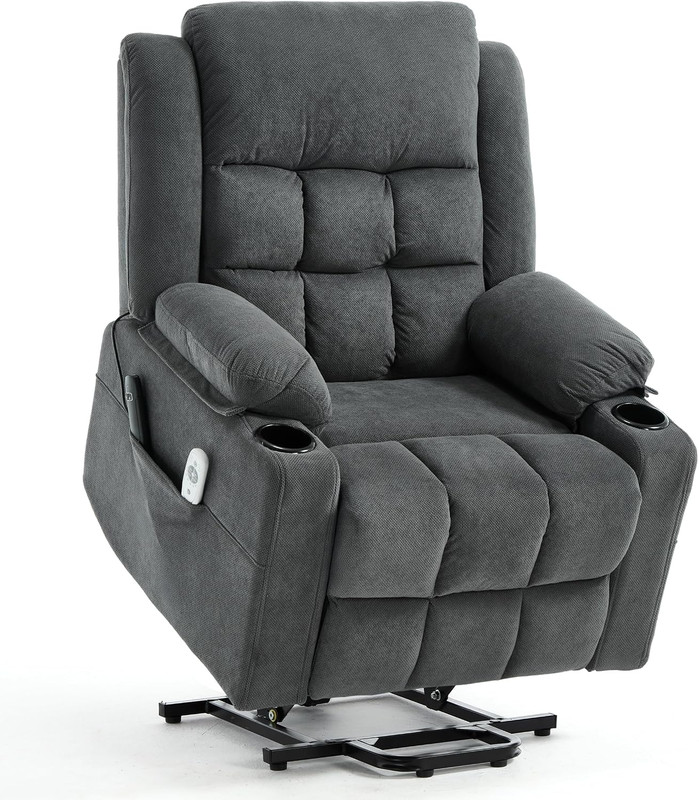 Power Lift Recliner Chair for Elderly Heat Massage USB Cup Holders Grey Fabric gallery