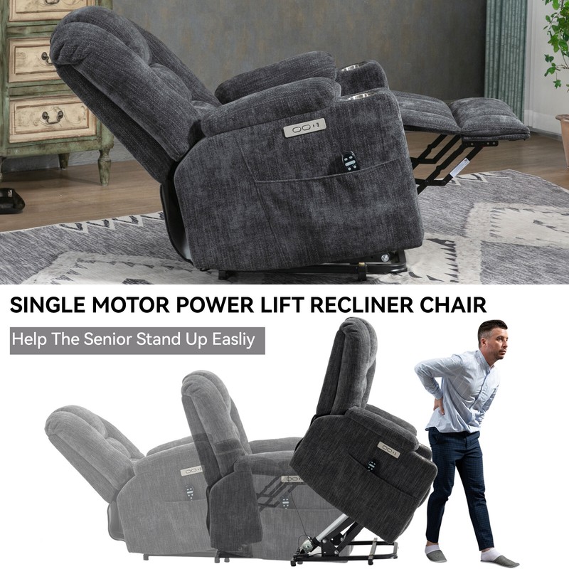 Power Lift Recliner Chair with Massage and Heat for Elderly, 2 Cup Holders, Gray gallery