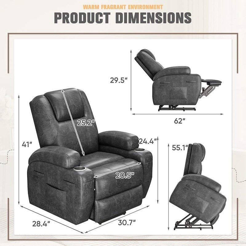 Power Lift Recliner Chair W/ Vibration Massage & Storage Pocket Easy Assembly US gallery