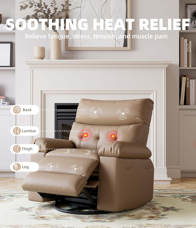 Oversized Power Rocker Swivel Recliner Chair - Heat and Massage, PU Leather Elec gallery