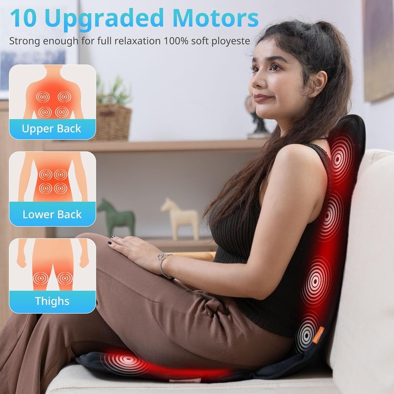 10-motor vibrating massage cushion and back massager, suitable for chairs. gallery