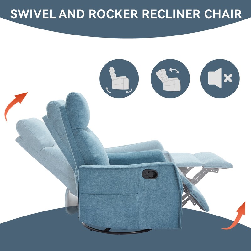 Manual Recliner Chair with Massage, Heat, Rocker & Swivel, Blue gallery