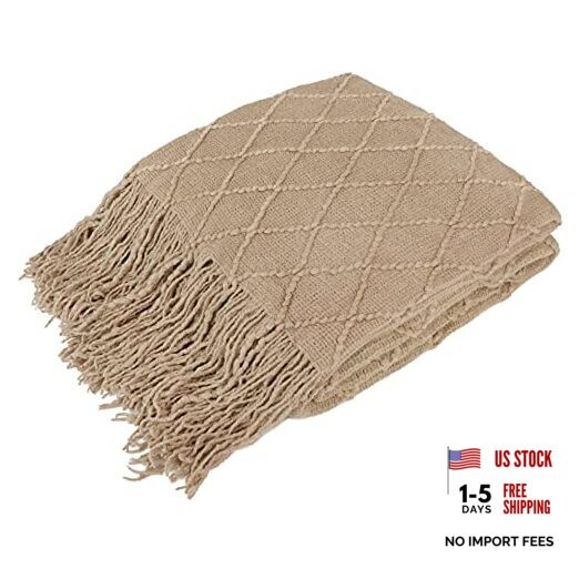 Knit Throw Blanket for Couch Bed, Soft 50 x 60 Inches – Throw Tan Taupe