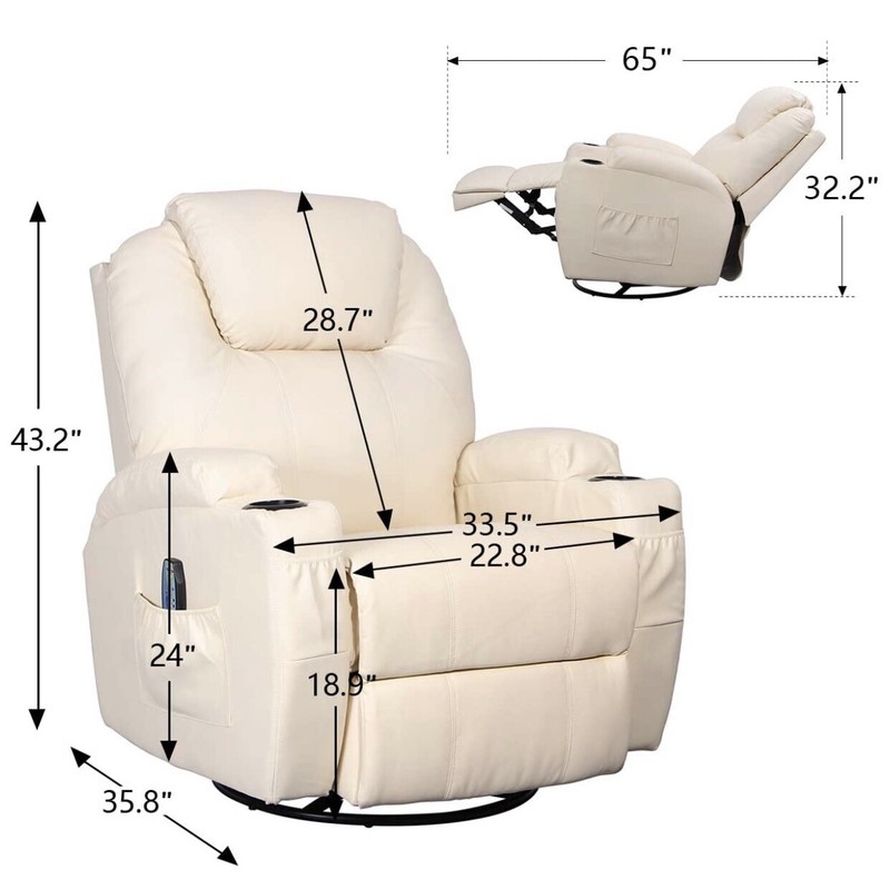 Cream Massage Recliner Chair Heated PU Leather Ergonomic Lounge 360 Degree Swi gallery