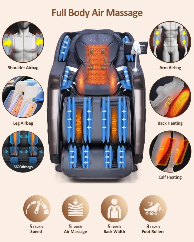 RELX Massage Chair Full Body with Scan, Zero Gravity, Large, Brown gallery