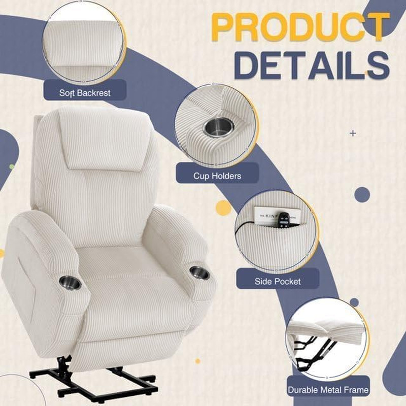 Electric Power Lift Recliner Chair with Massage for Elderly Corduroy Fabric Recl gallery