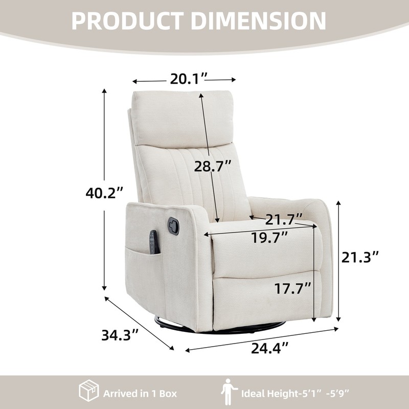 Beige Heat Massage Manual Recliner Chair with Rocker and Swivel in Fabric gallery