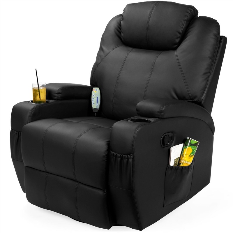 Black Swivel Recliner Massage Chair with Heat 5 Mode Remote Control