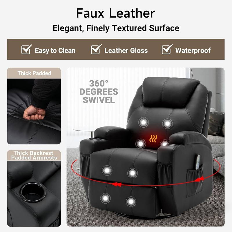 Recliner Chair, Rocking Chair with Massage and Heat, 360° Swivel Recliner Chairs gallery