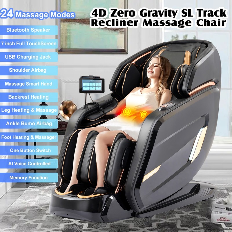 Full Body 4D Zero Gravity Airbags Thai Massage Chair Recliner SL track, AI Voice
