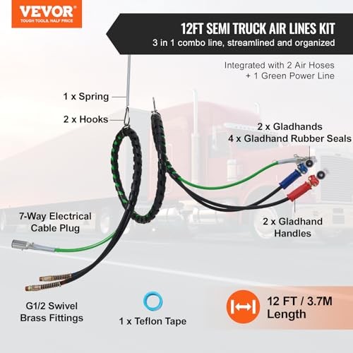 Semi Truck Air Lines Kit with 2PCS Glad Hands, 3-in-1 Air 12FT with Glad Hands gallery