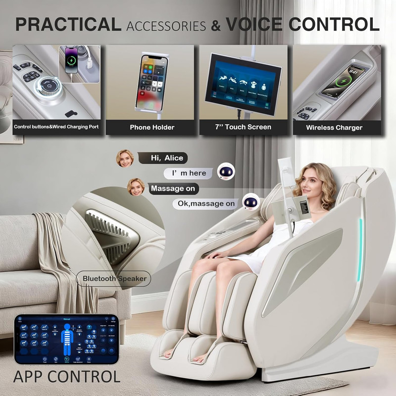 4D Full Body Massage Chair with Heat, Zero Gravity & Voice Control - Beige gallery