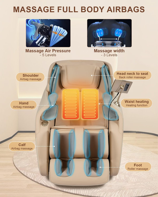 2026 Full Body Massage Chair with Zero Gravity, AI Control & Heating - Beige gallery