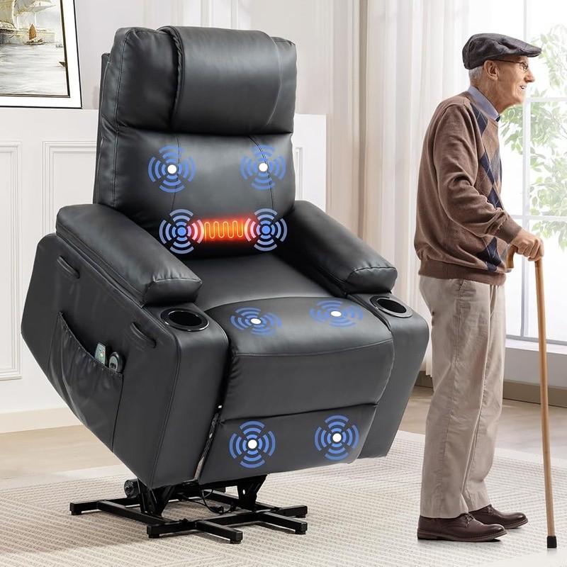 Power Lift Recliner Chair Seniors W/ 8-Point Massage Lumbar Heat Cup Holder New gallery