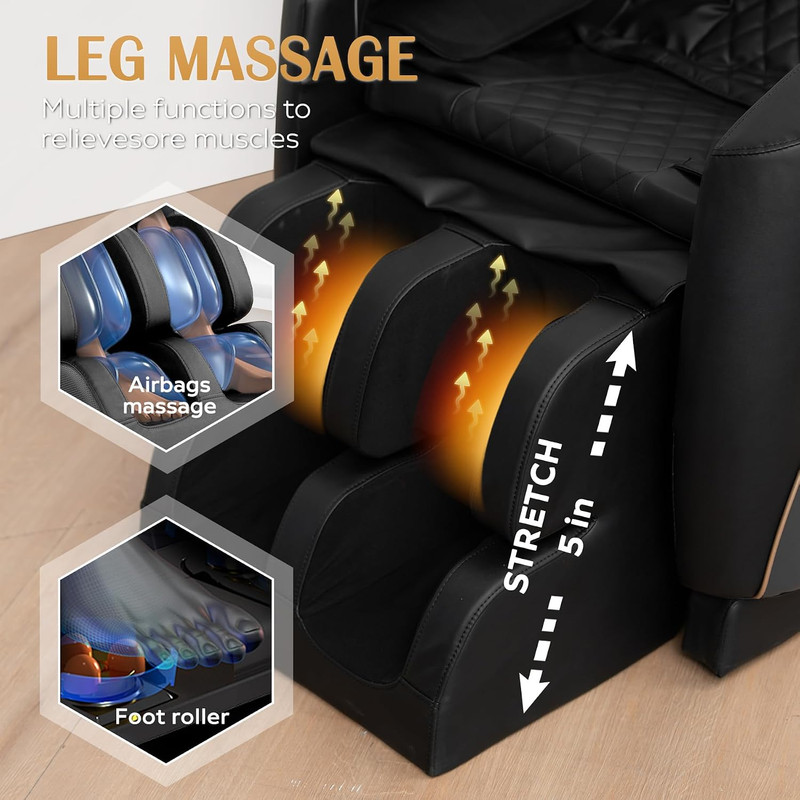 Zero Gravity Massage Chair with Heat, Bluetooth, and 10 Rollers - Black gallery