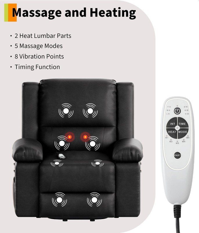 Chair Massage Heat Adjustable Backrest Power Lift Recliner PU Leather Footrest gallery