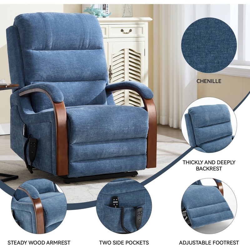 Power Lift Recliner Chair w/ Heat Massage, Blue Chenille, 350 lbs gallery
