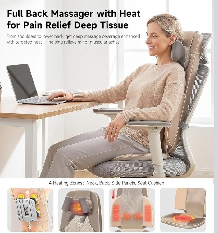 Flekzo Shiatsu Back Massager Seat Pad w/ Heat Neck Rollers Brown gallery