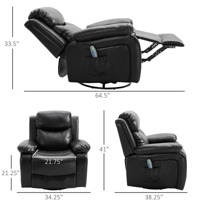Black Faux Leather Remote Control Massage Recliner Chair with Footrest gallery
