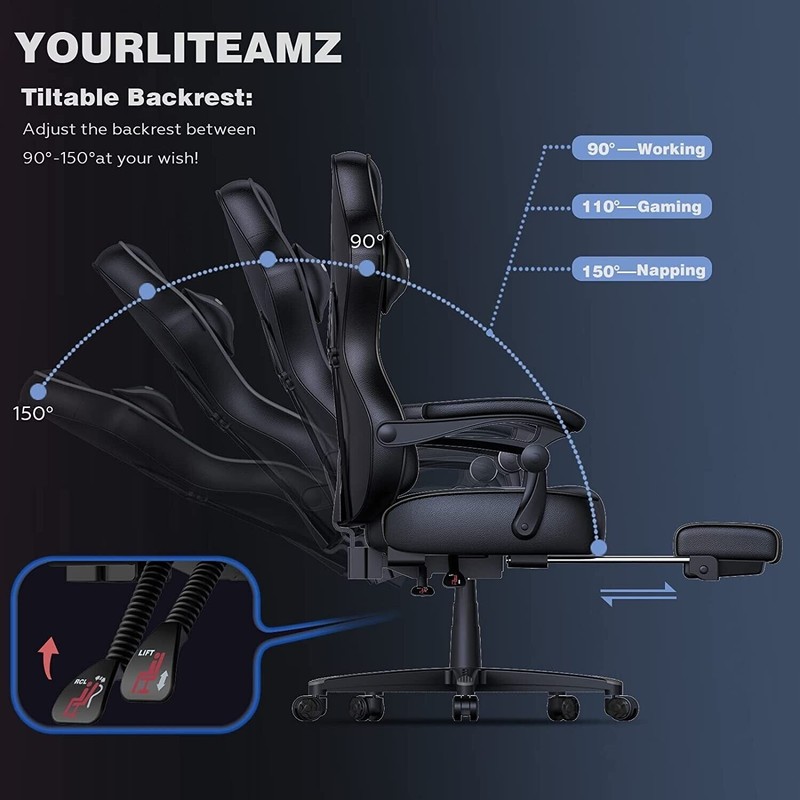 ELECWISH Gaming Chair Office Chair Massager with Footrest Massage Lumbar Pillow gallery