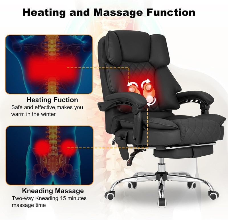 Kneading Massage Office Chair with Heated,90-135° Reclining Executive Office Cha gallery